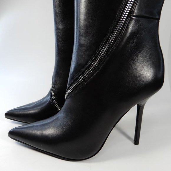 REISS Hoxton Leather Knee High Heels BOOTS US 38 7 Black Point Toe Zip NEW - Picture 10 of 14